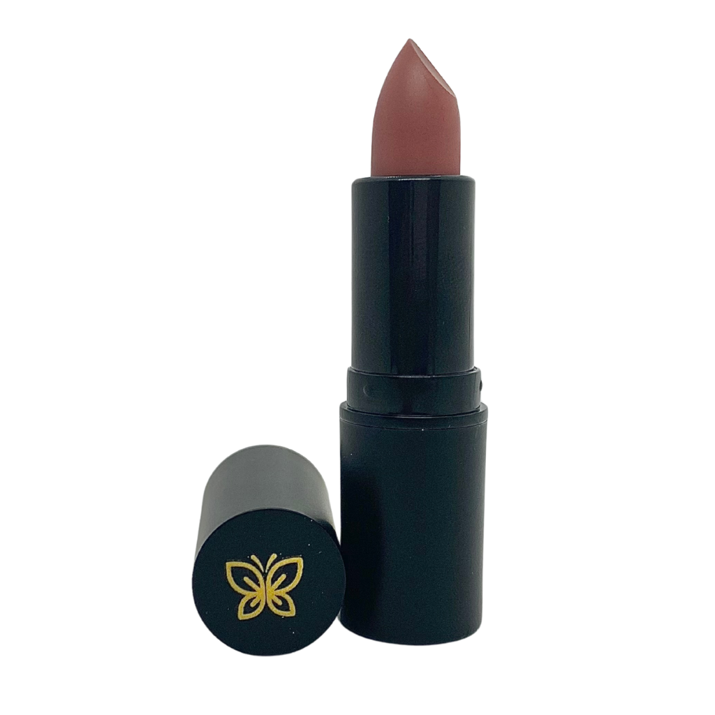 Lipstick with pinky plum tones.