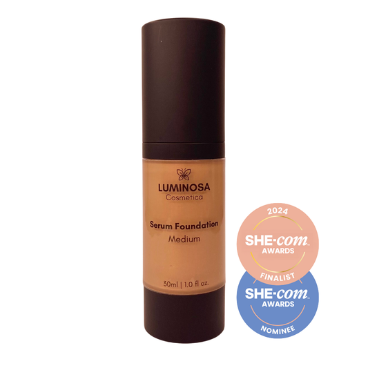 Serum Foundation in airless pump bottle.