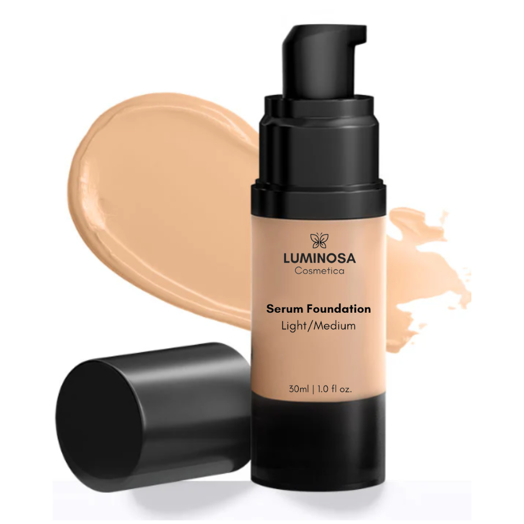 Serum Foundation in shade light/medium with airless pump.